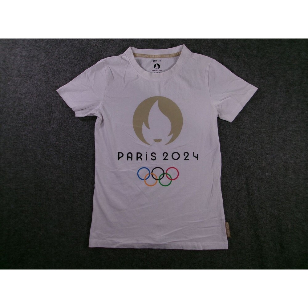 Paris 2024 Shirt Men Small White Official Olympics Graphic Crewneck Weeplay